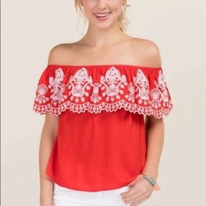 Red Off the Shoulder Top